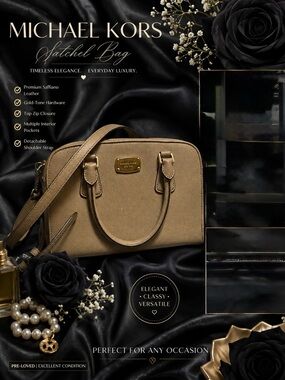Michael Kors Beige/Tan Saffiano Satchel with Gold Hardware